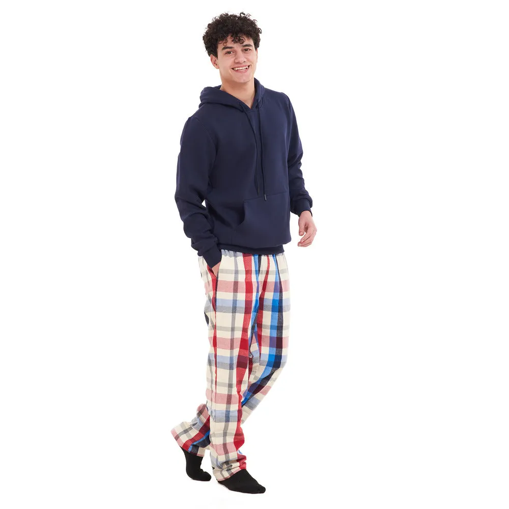 Men Winter Pajama Set Dark Blue Hoodie   Red x White Checkered Pants