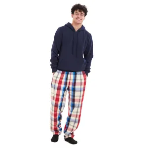 Men Winter Pajama Set Dark Blue Hoodie   Red x White Checkered Pants