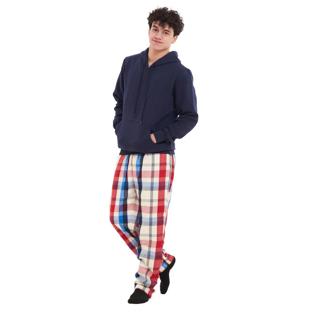 Men Winter Pajama Set Dark Blue Hoodie   Red x White Checkered Pants