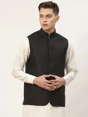 Men'S Black Solid Nehru Jacket