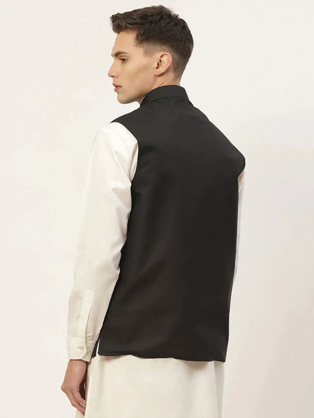 Men'S Black Solid Nehru Jacket