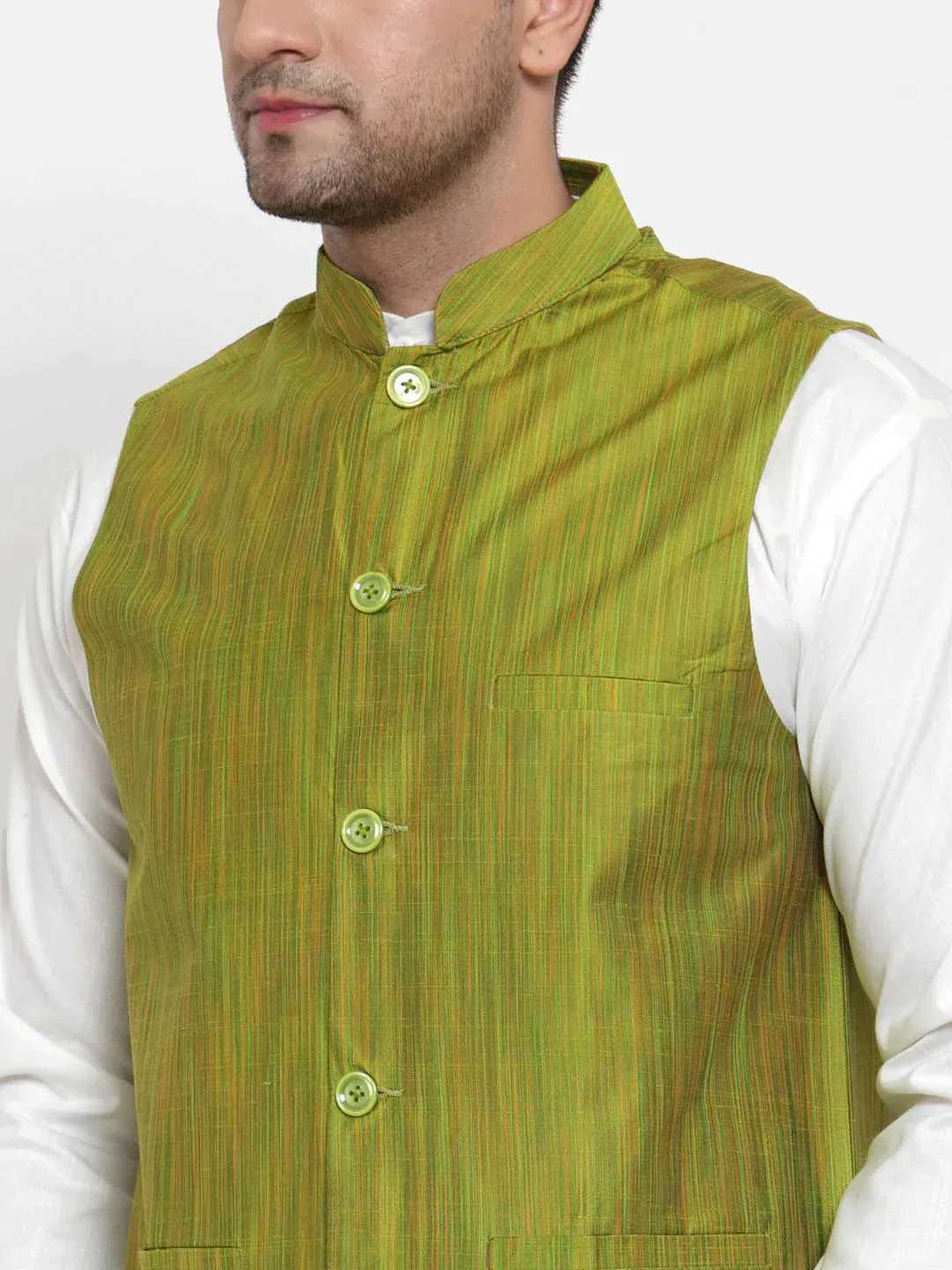 Men'S Green Woven Design Nehru Jacket