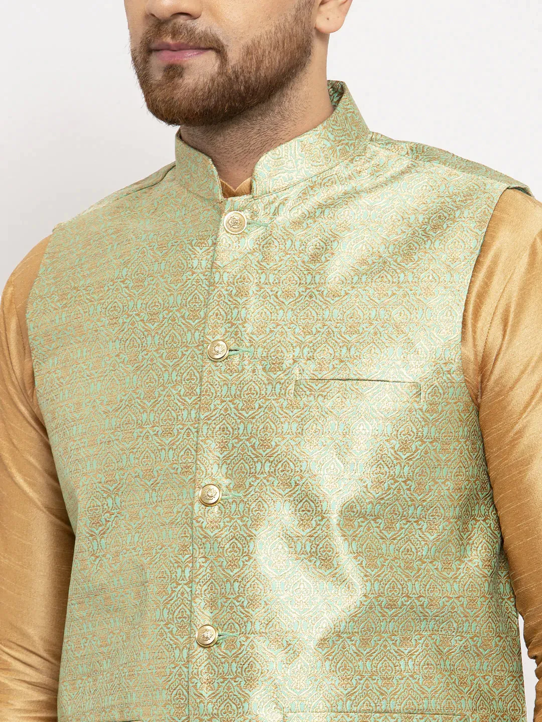 Men'S Green Woven Nehru Jacket