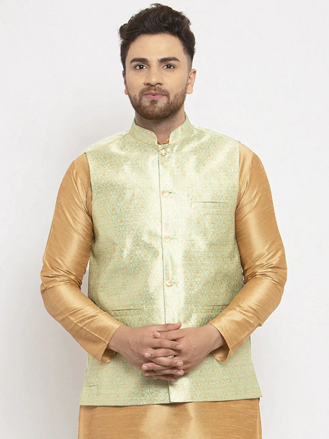 Men'S Green Woven Nehru Jacket