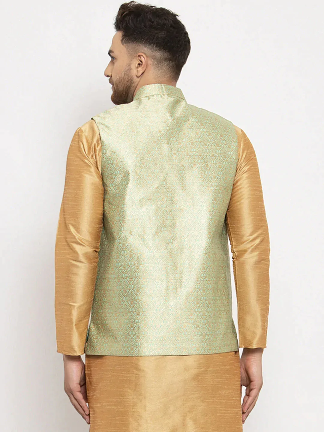 Men'S Green Woven Nehru Jacket