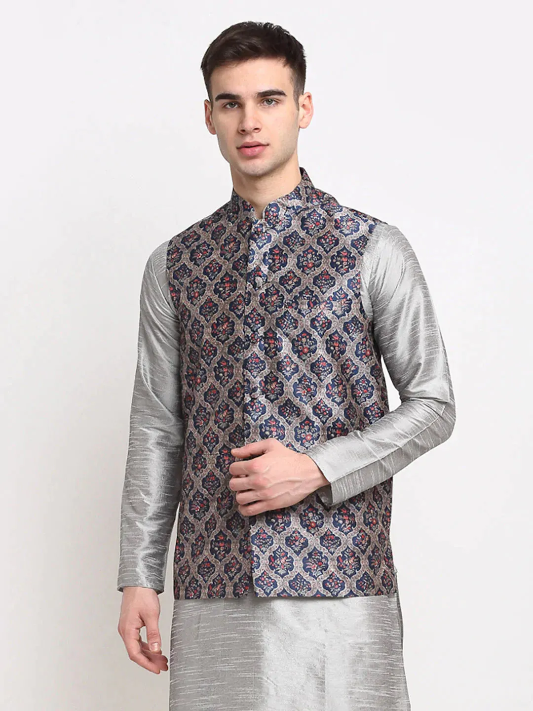 Men'S Grey Digital Printed Grey Waistcoat