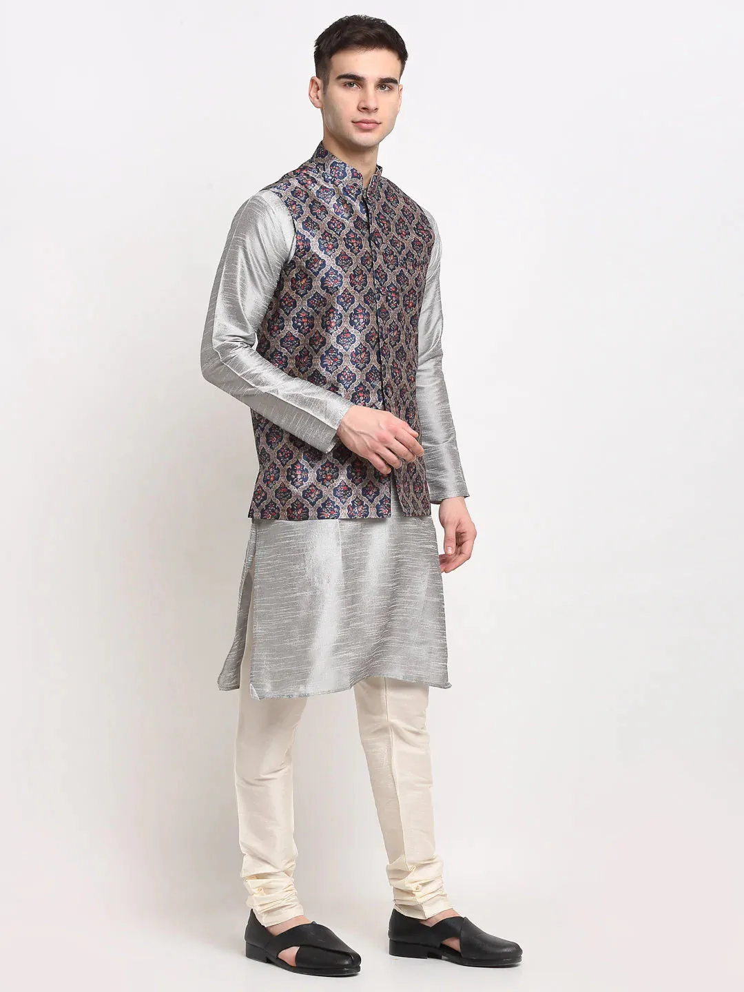 Men'S Grey Digital Printed Grey Waistcoat