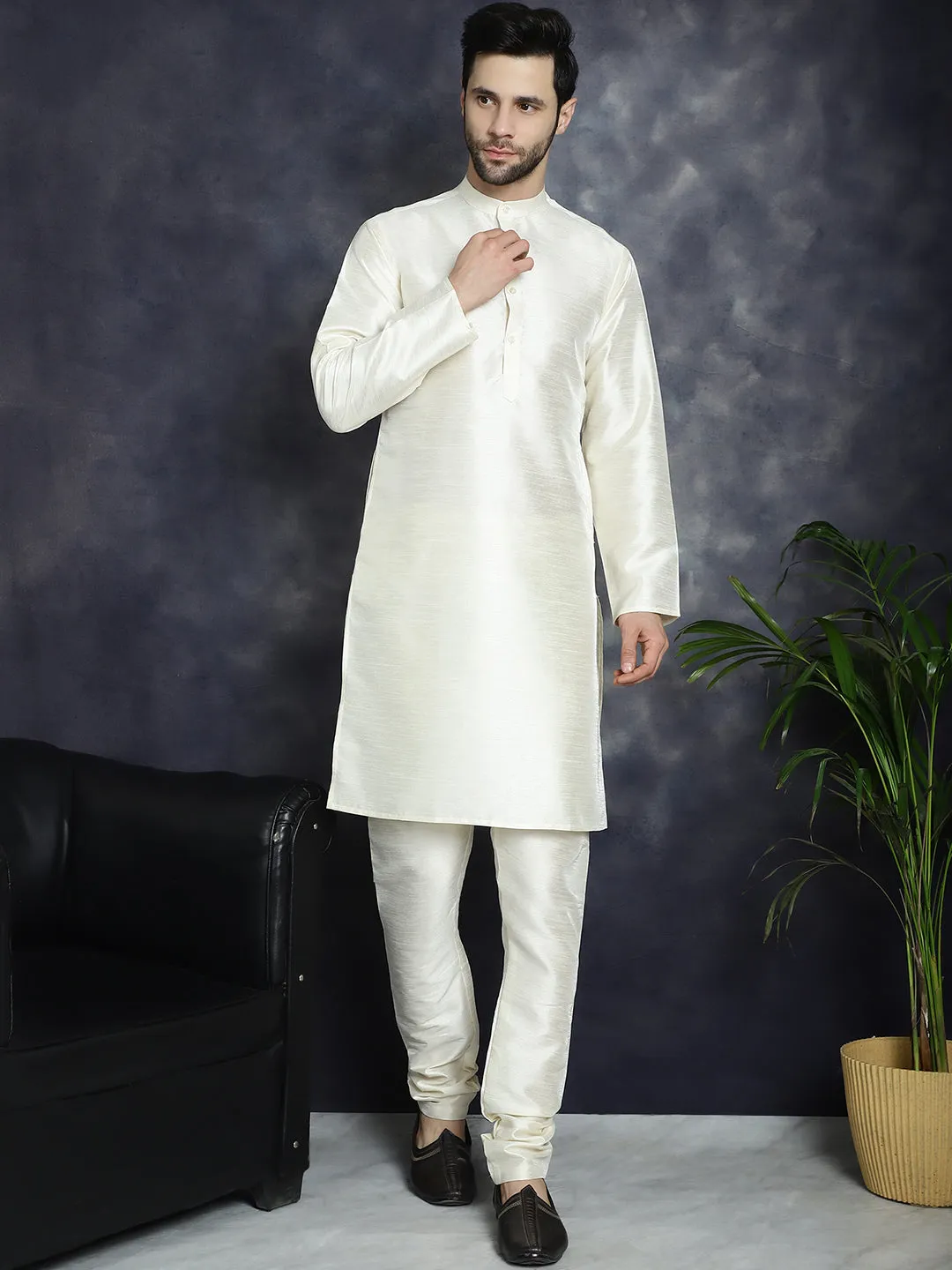 Men'S Printed Nehru Jacket With Solid Kurta Pyjama