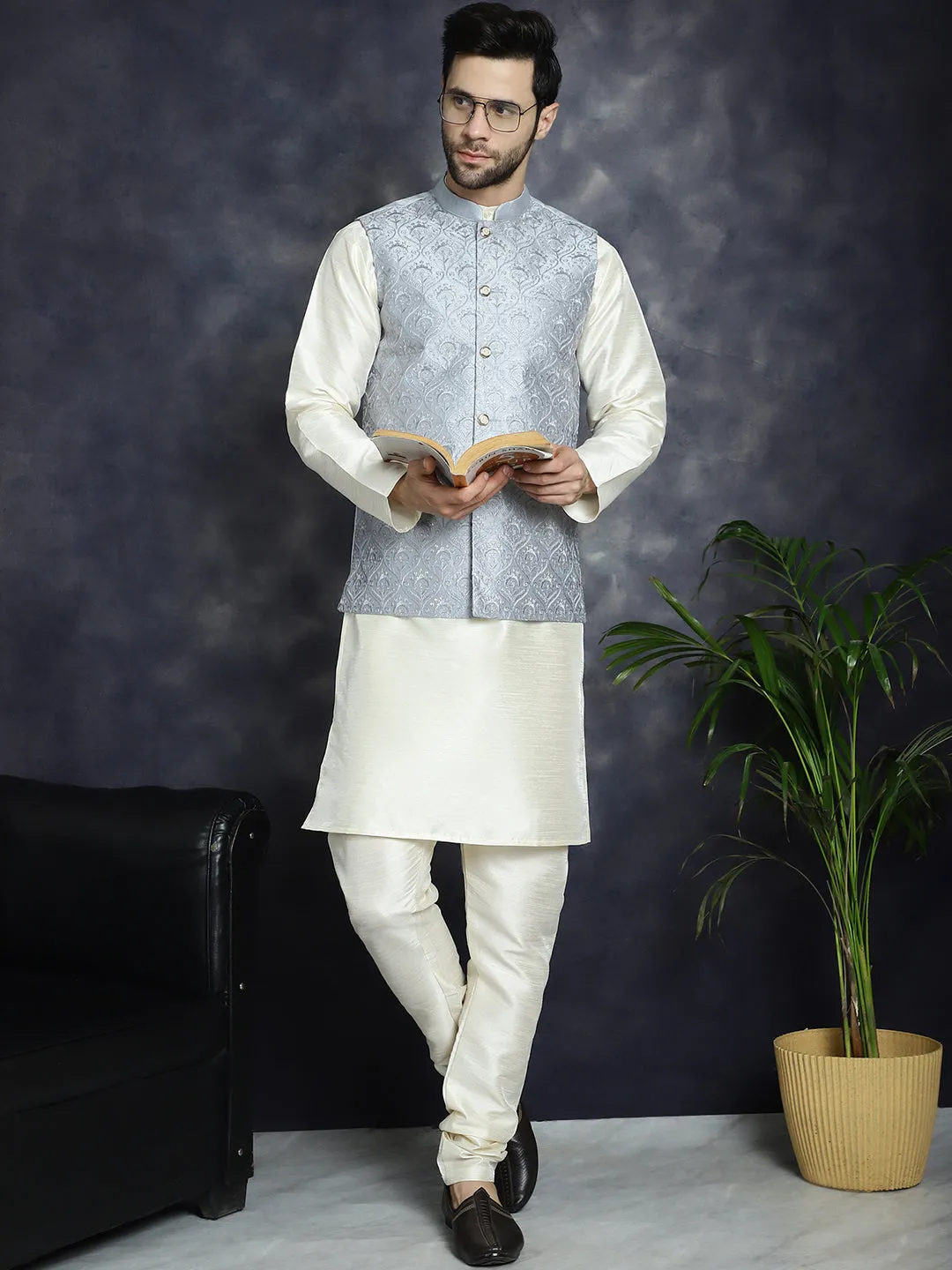 Men'S Sequins And Embroidred Nehru Jacket