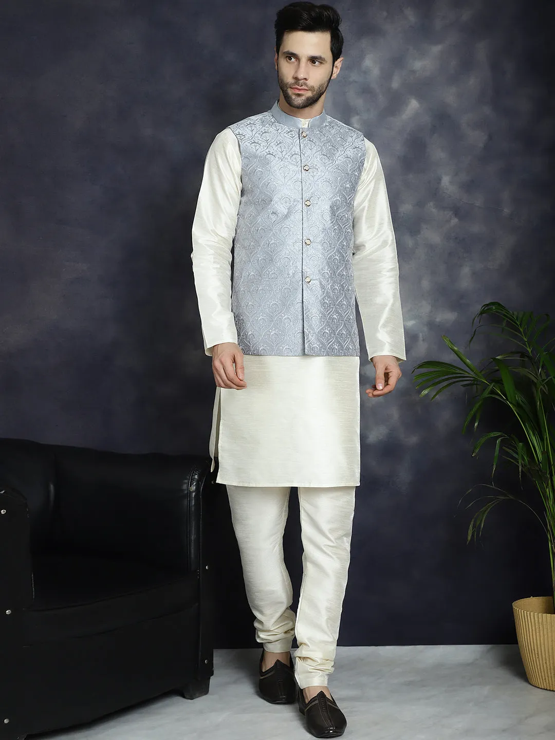 Men'S Sequins And Embroidred Nehru Jacket