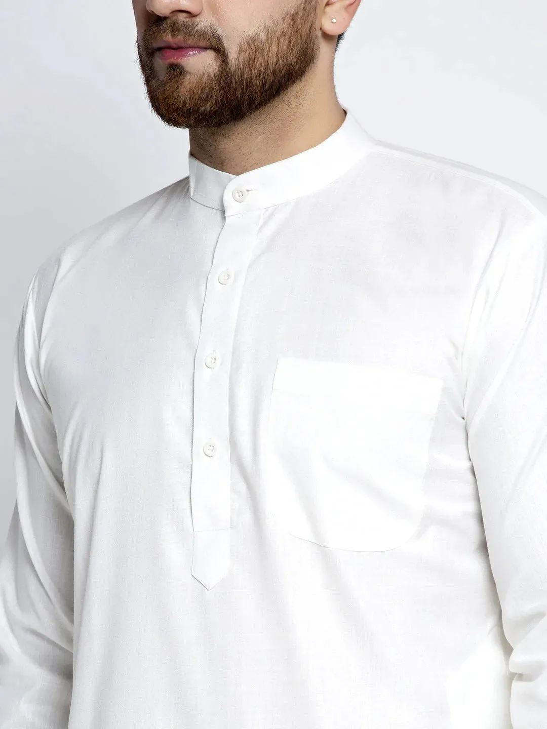 Men'S Solid White Cotton Kurta Payjama With Solid Charcoal Waistcoat