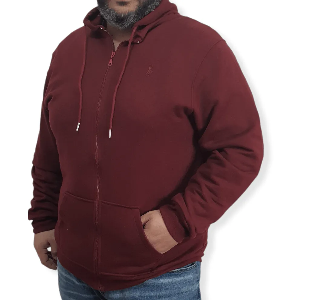 Men's Zip-through Jacket with Hoodie - Burgundy