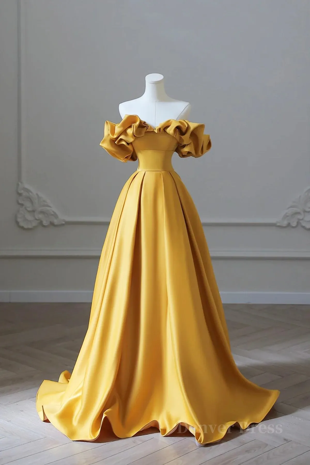 Off the Shoulder Yellow Satin Long Prom Dresses Off Shoulder Yellow Long Formal Evening Dresses