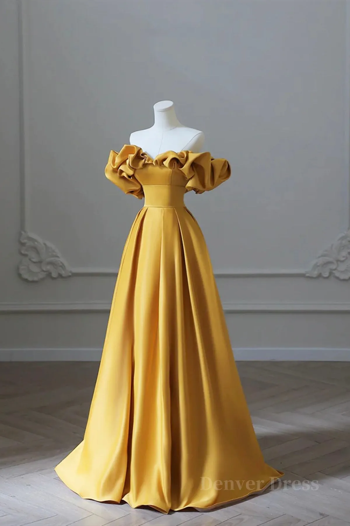 Off the Shoulder Yellow Satin Long Prom Dresses Off Shoulder Yellow Long Formal Evening Dresses