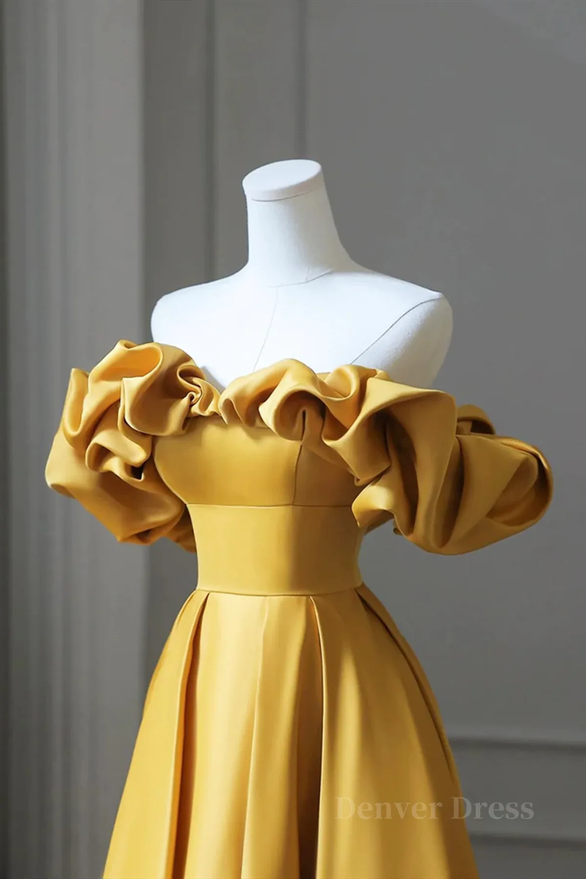 Off the Shoulder Yellow Satin Long Prom Dresses Off Shoulder Yellow Long Formal Evening Dresses