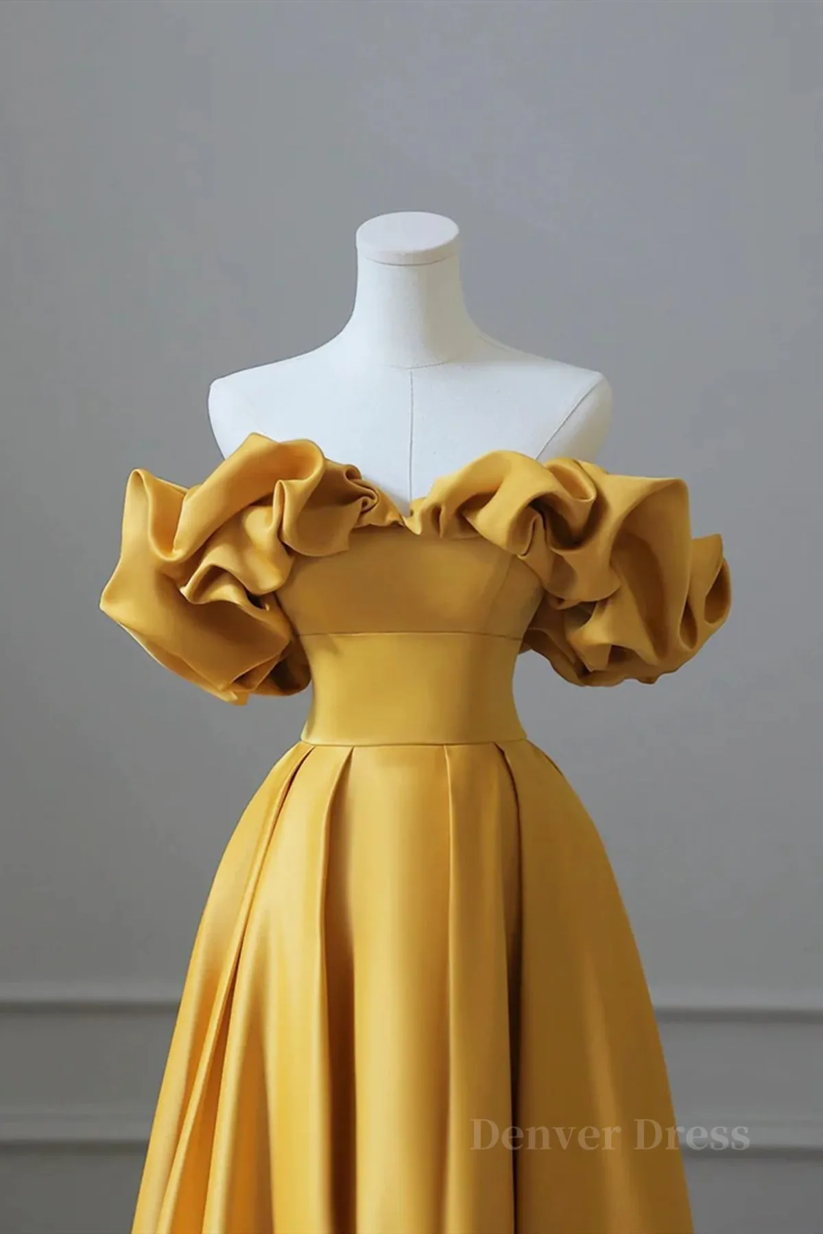 Off the Shoulder Yellow Satin Long Prom Dresses Off Shoulder Yellow Long Formal Evening Dresses