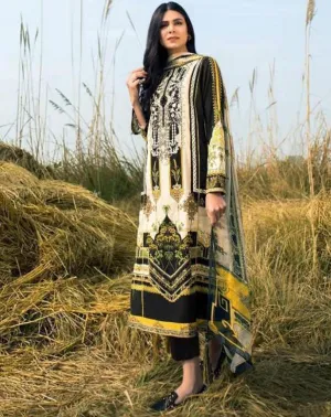 Pakistani Lawn Cotton Black Unstitched Salwar Kameez Suit