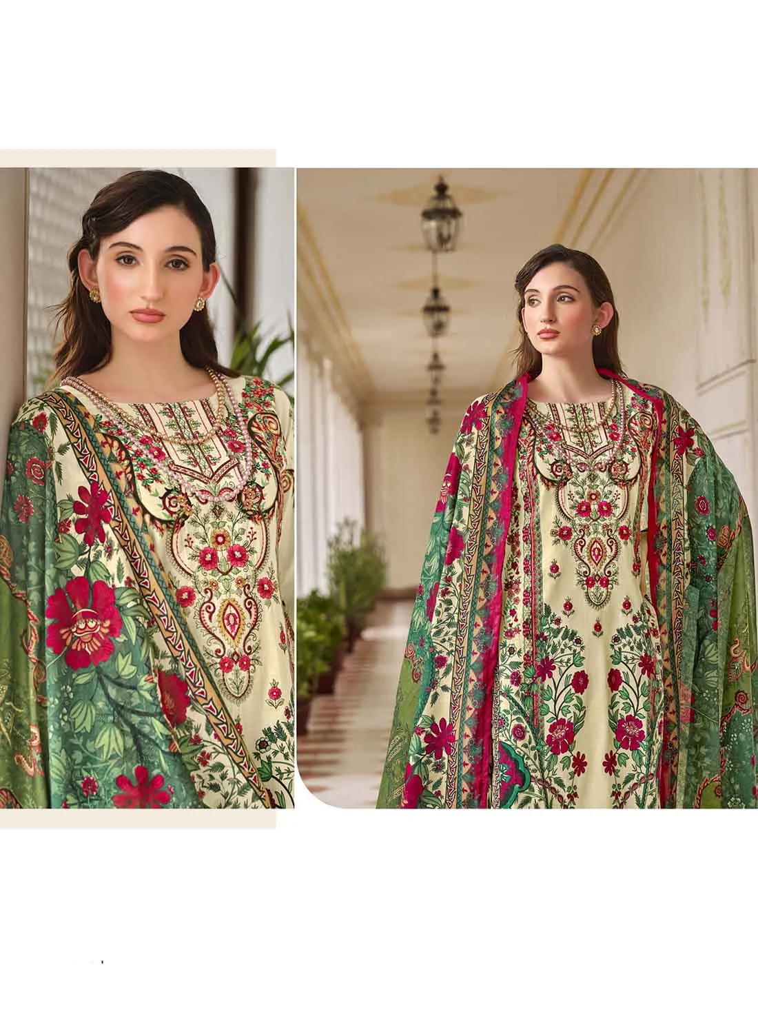 Pakistani Print Unstitched Cotton Suit Dress Material with Embroidery