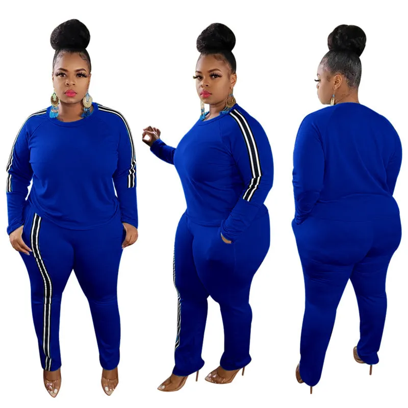 Plus Size Women Side Stripe Two Piece Set