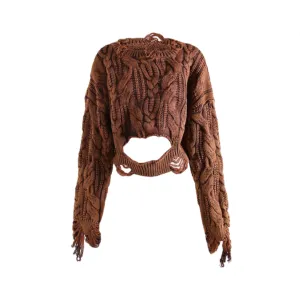 Pre Order:  Irregular Tassel Hollow Loose Short Knitted Sweater