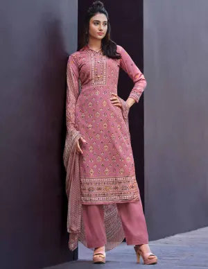 Pure Crepe Unstitched Women Suits Light Onion Pink Dress Material