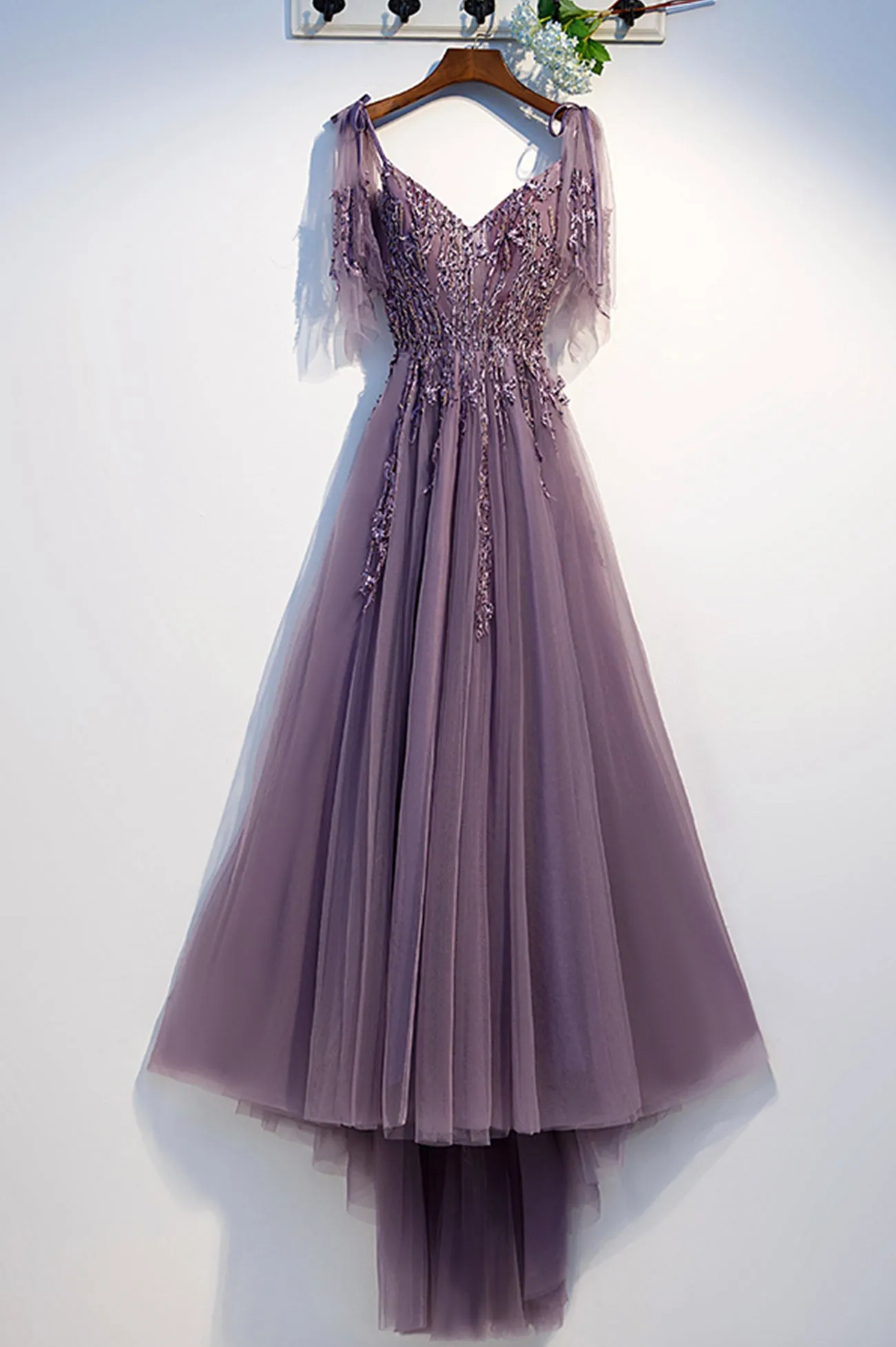 Purple Tulle Lace Long Prom Dresses A-Line Evening Party Dresses