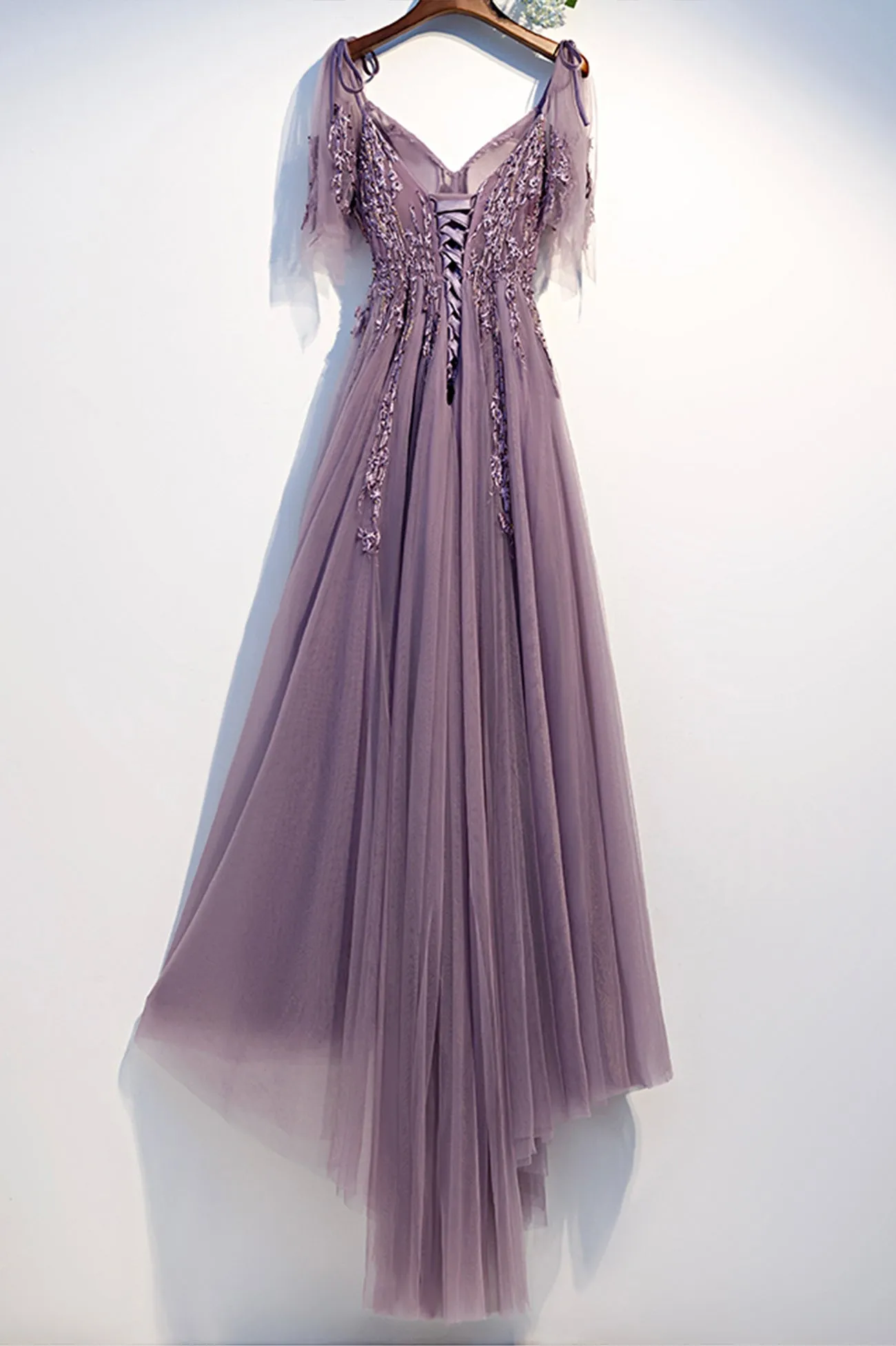 Purple Tulle Lace Long Prom Dresses A-Line Evening Party Dresses