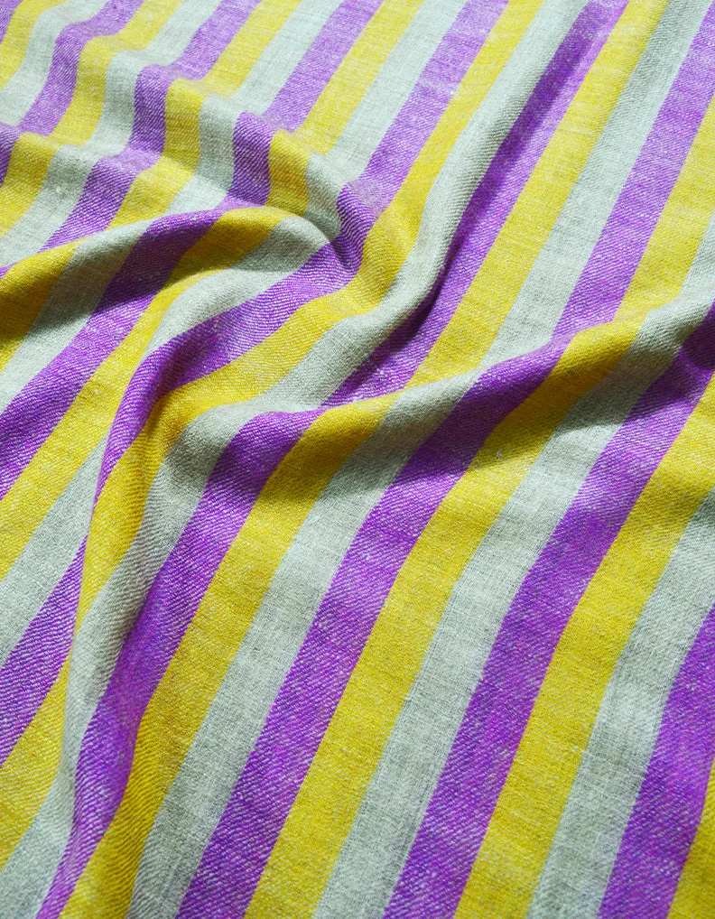 Purple, Yellow & Natural Striped Pashmina Stole 6743