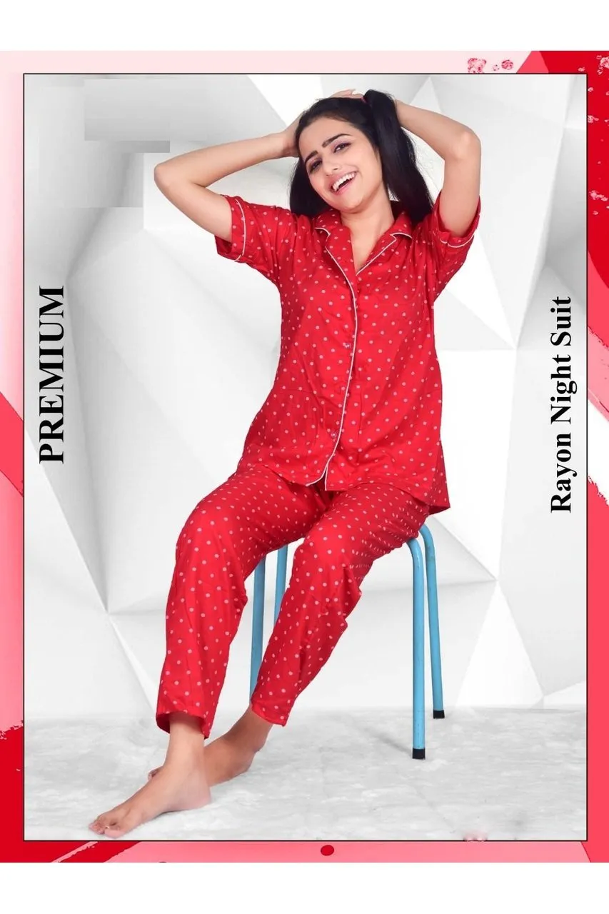 Rayon Ladies Night Suits Red