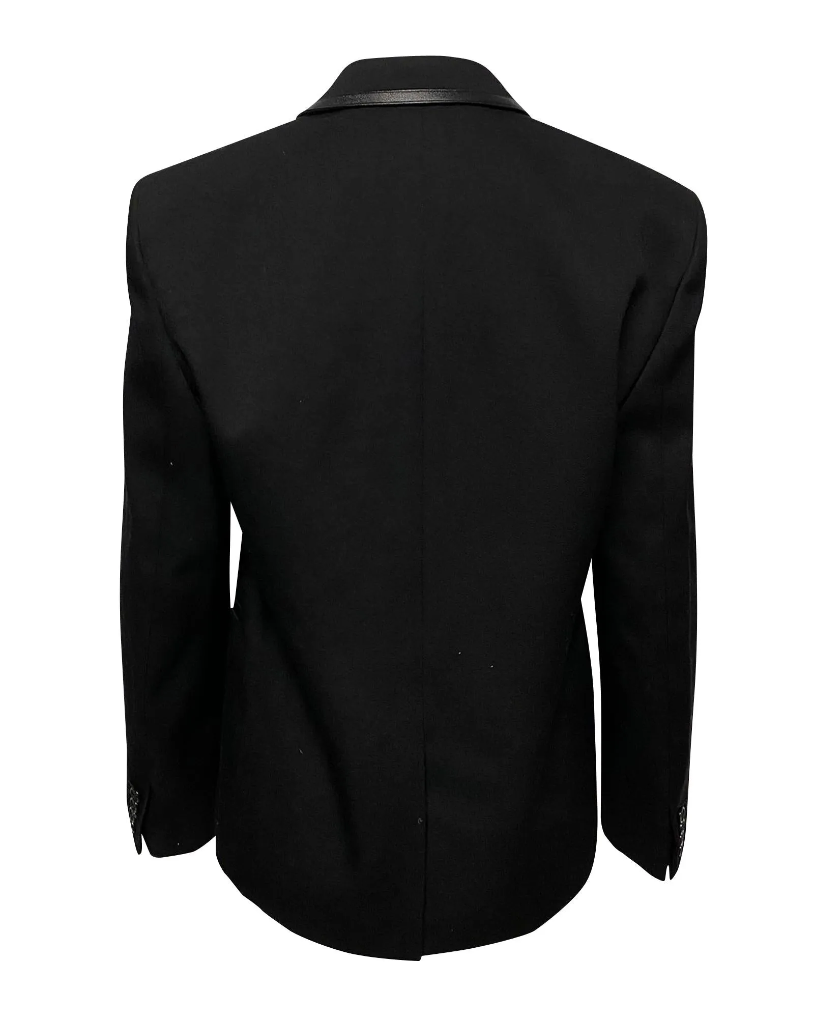 Saint Laurent Faux Leather-Trimmed Blazer in Black Wool