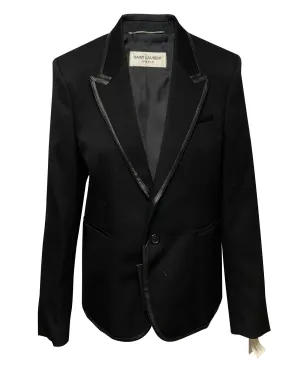 Saint Laurent Faux Leather-Trimmed Blazer in Black Wool