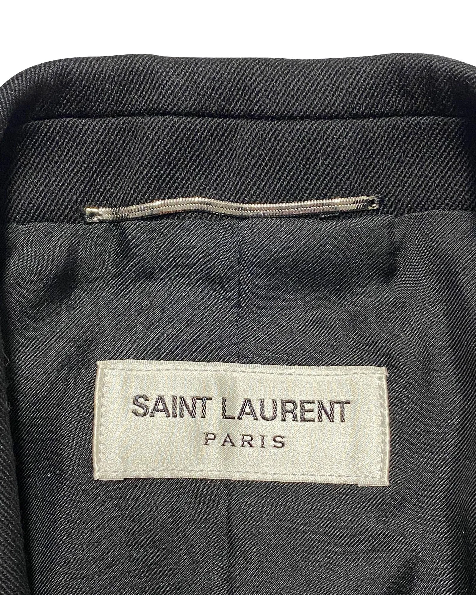 Saint Laurent Faux Leather-Trimmed Blazer in Black Wool