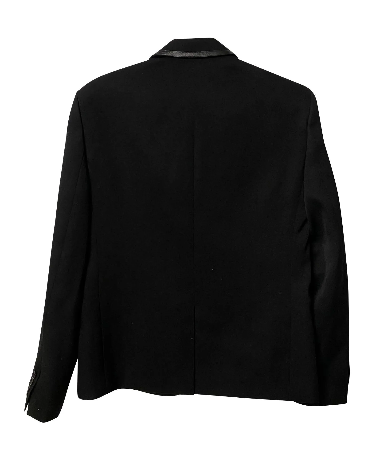 Saint Laurent Faux Leather-Trimmed Blazer in Black Wool