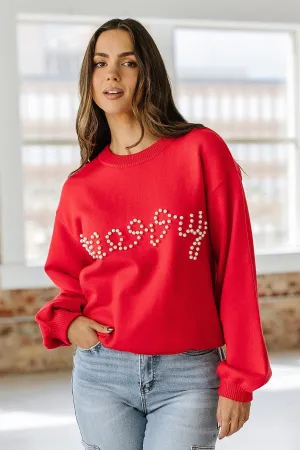 SALE - Pearl Beaded Merry Christmas Sweater | Size Small