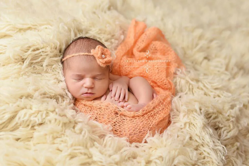 SET Peach Mohair Knit Baby Wrap and Flower Headband