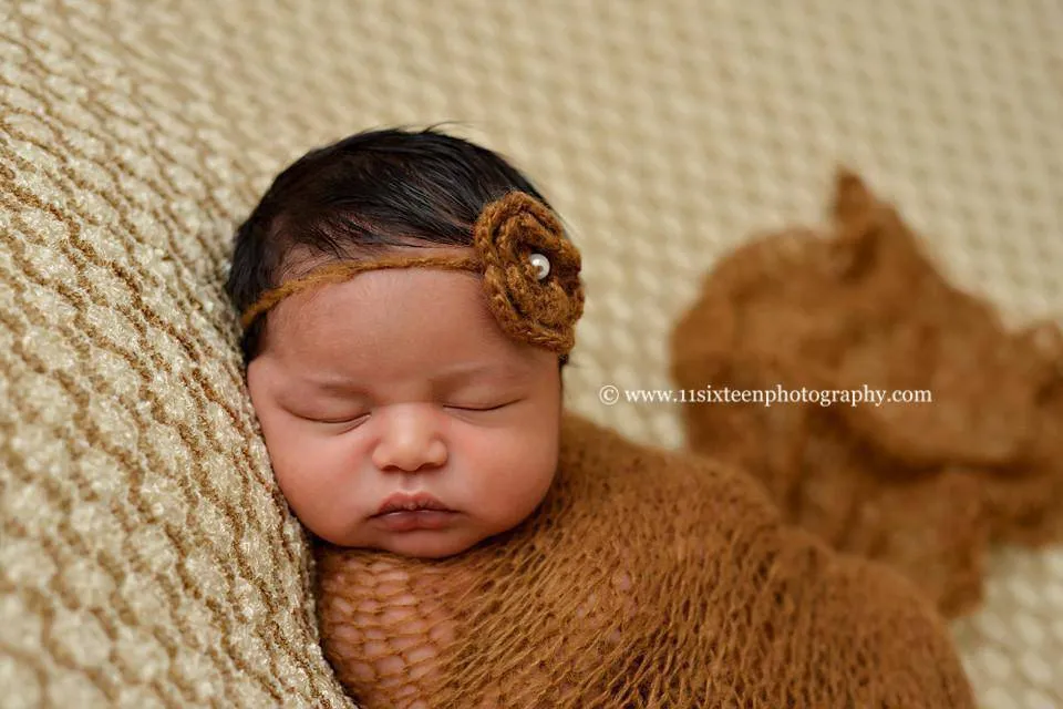 SET Walnut Brown Mohair Knit Baby Wrap and Headband