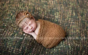 SET Walnut Brown Mohair Knit Baby Wrap and Headband