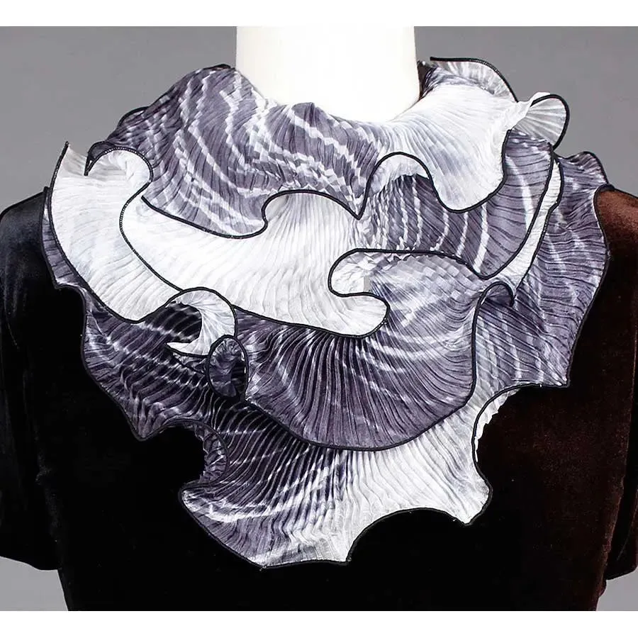 Shibori Silk Infinity Scarf SIA-501 in Black and White by Cathayana