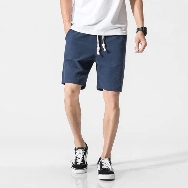 Shorts Men Cotton Linen Casual Shorts Mens Sweat Pants Summer Breathable Comfortable Drawstring Soft Shorts Men Streetwear Pants