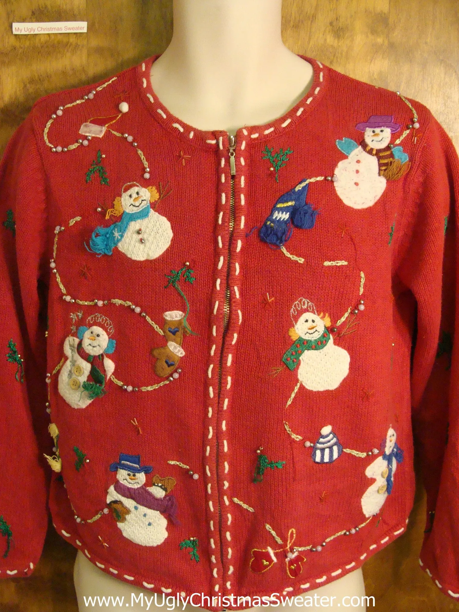 Snowmen with 3D Scarves Cheesy Christmas Sweater