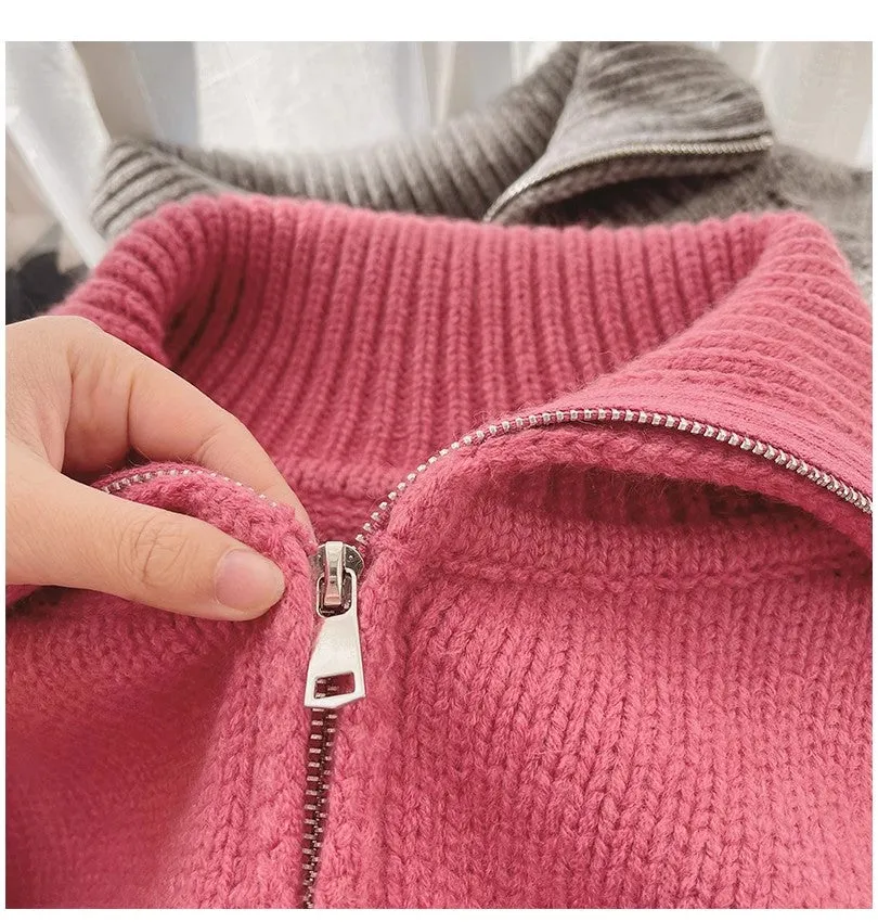 Solid color half-zip sweater jacket for women short knitted top  S4868