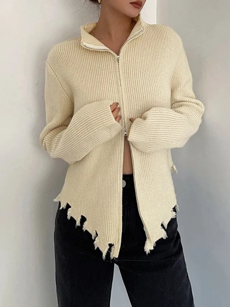 Solid Slimming Knitting Sweaters For Women Stand Collar Long Sleeves Casual Sweater Female Fashion Clothing