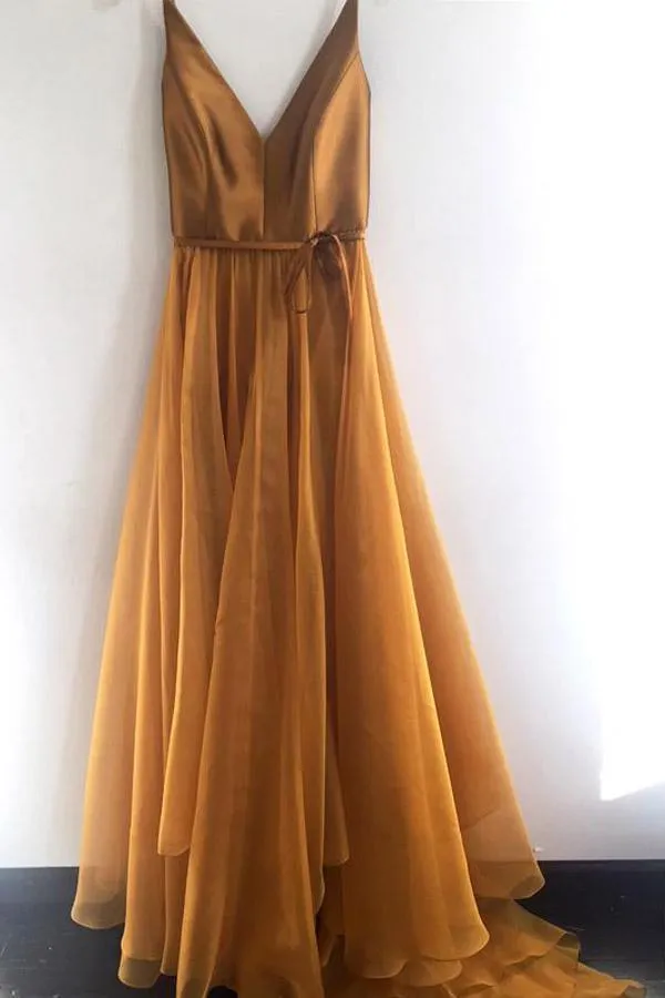 Spaghetti Strap A Line V Neck Formal Long Prom Dresses Evening Dresses