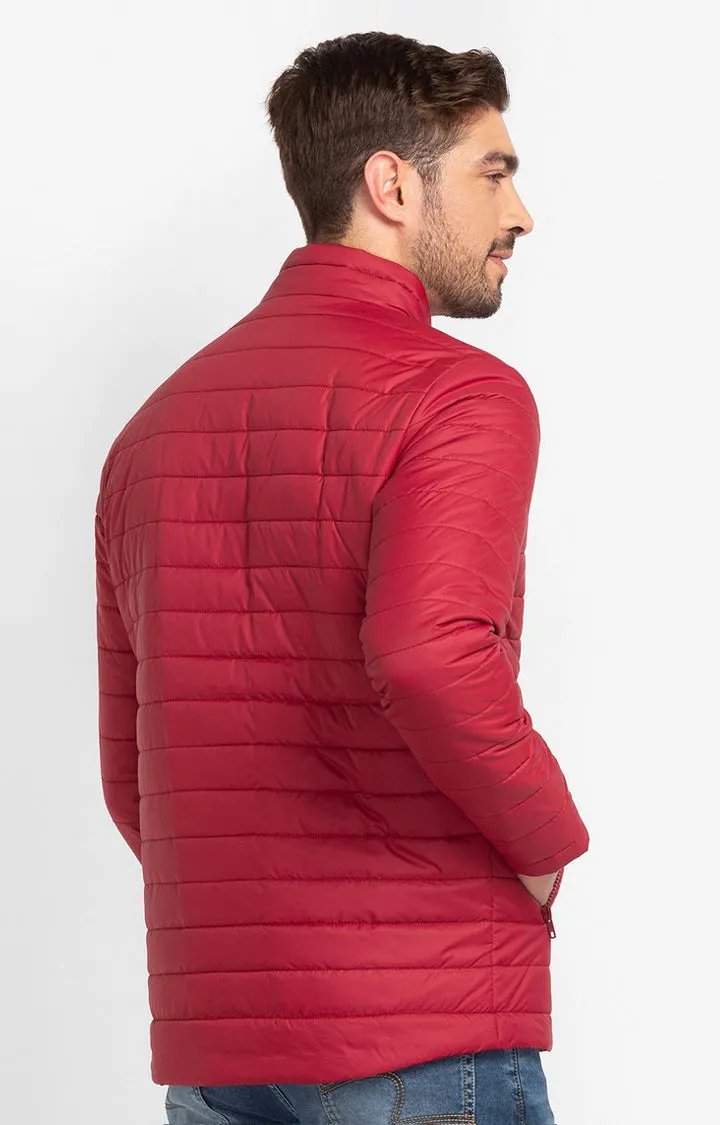 Spykar Deep Red Nylon Full Sleeve Casual Jacket For Men