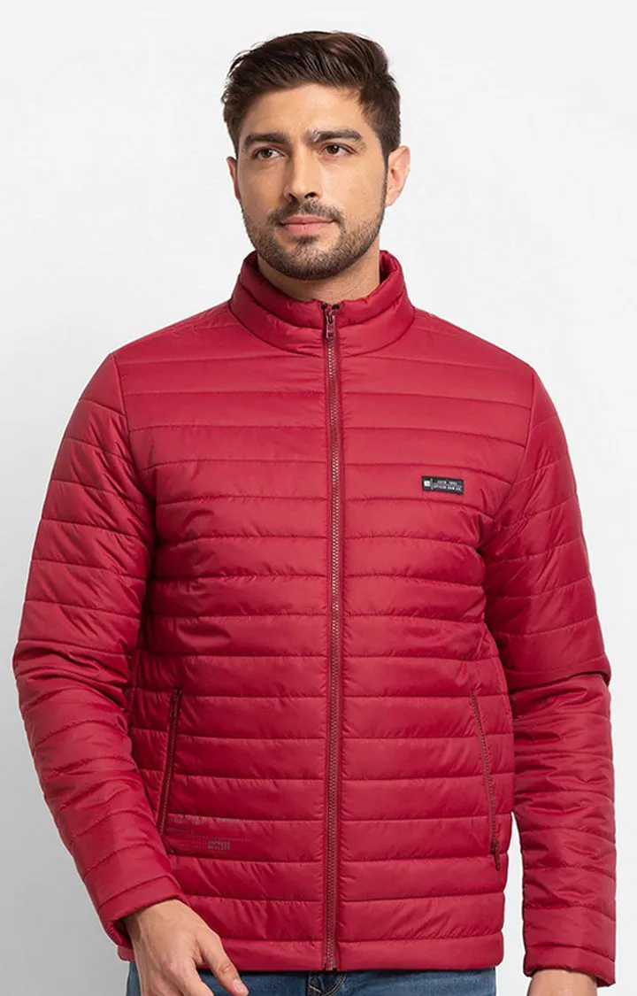 Spykar Deep Red Nylon Full Sleeve Casual Jacket For Men