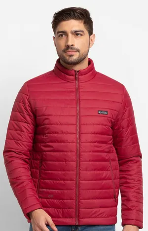 Spykar Deep Red Nylon Full Sleeve Casual Jacket For Men