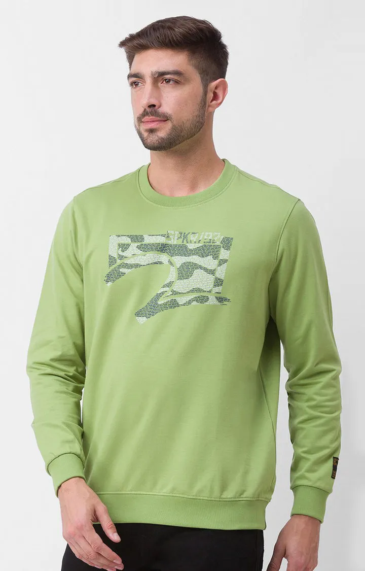 Spykar Dusty Green Cotton Full Sleeve Round Neck Sweatshirt For Men