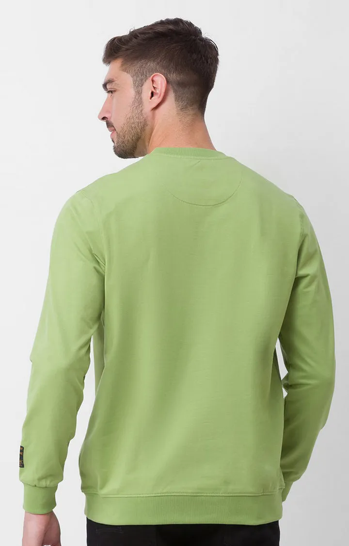 Spykar Dusty Green Cotton Full Sleeve Round Neck Sweatshirt For Men