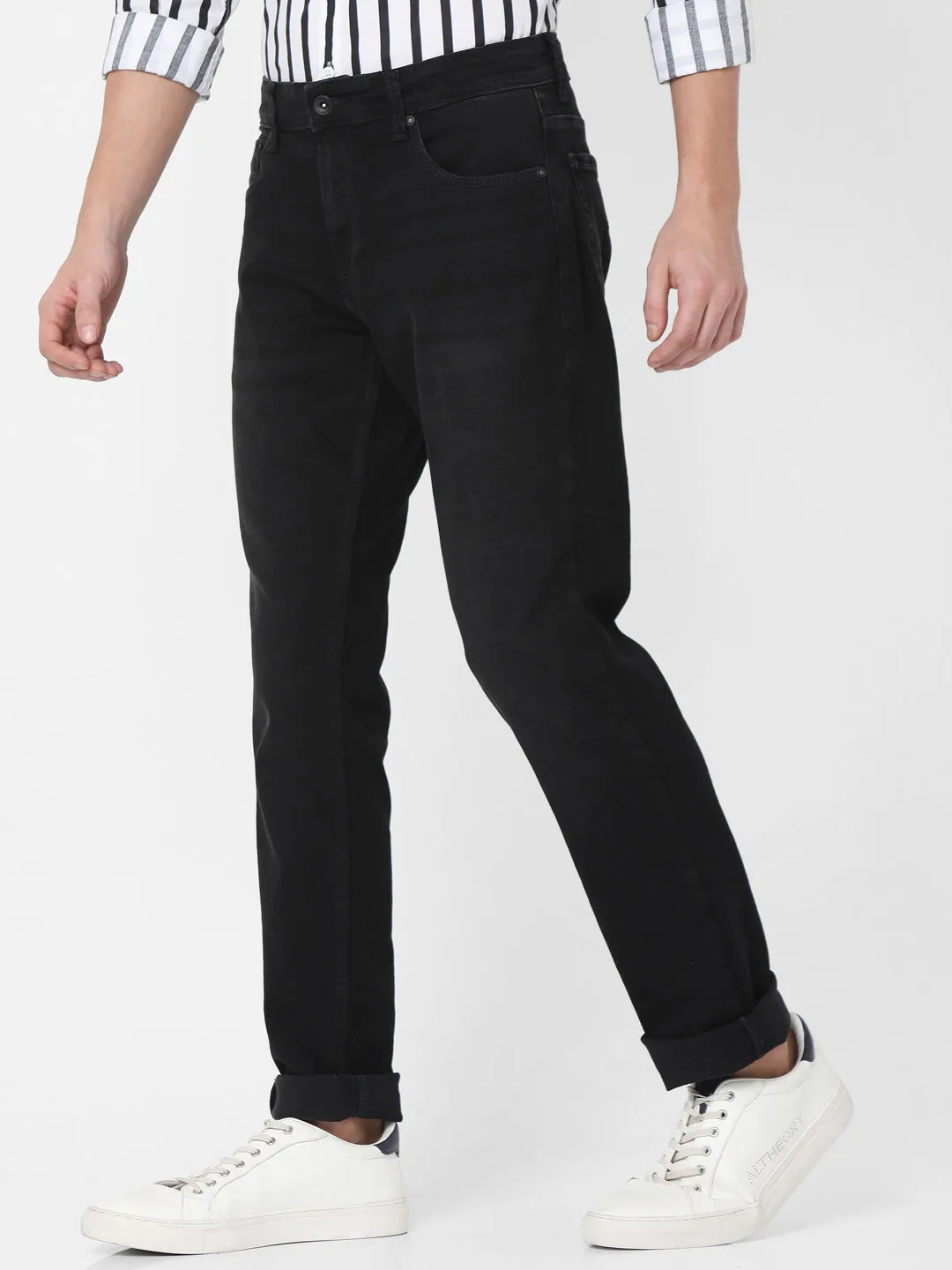 Spykar Men Black Cotton Regular Fit Straight Fit Jeans (Rico)