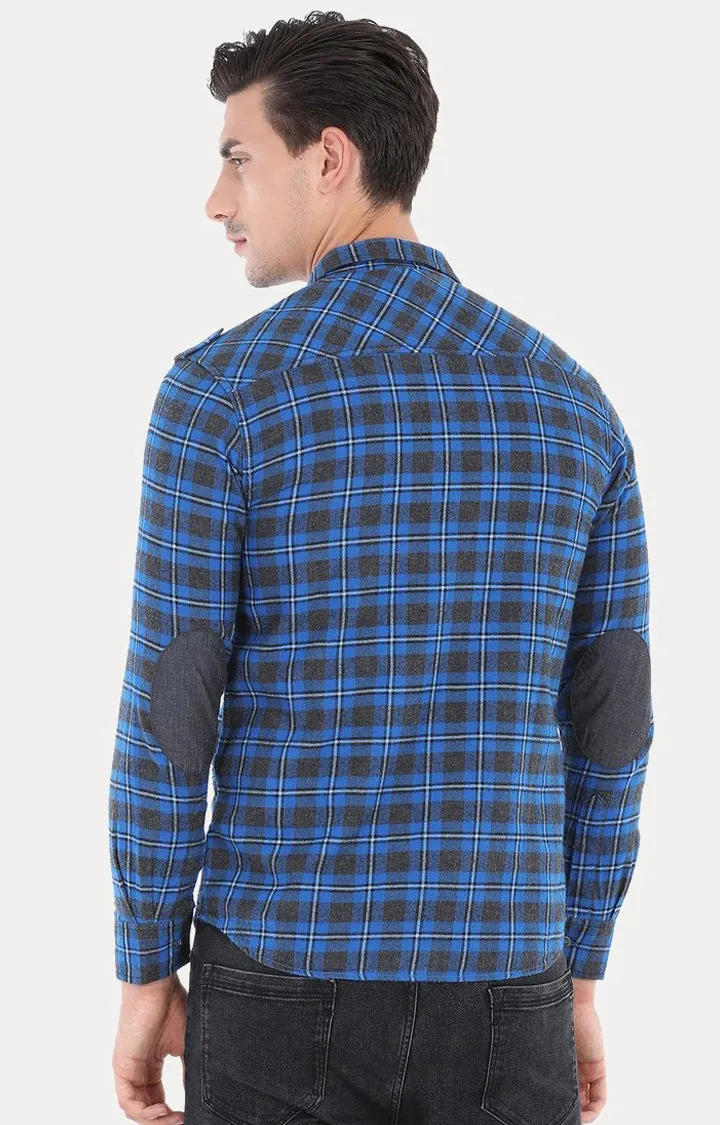 Spykar Men Blue Cotton Slim Fit Full Sleeve Checkered Shirt